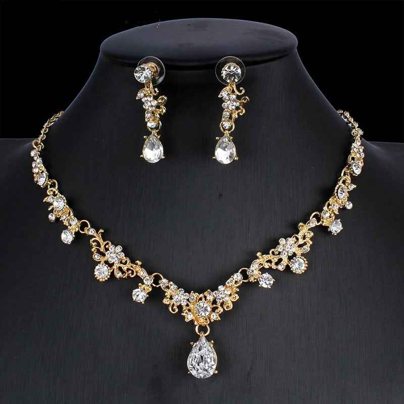 Golden Zircon Jewelry Set Bridal Necklace Earrings Wedding Two-piece Set