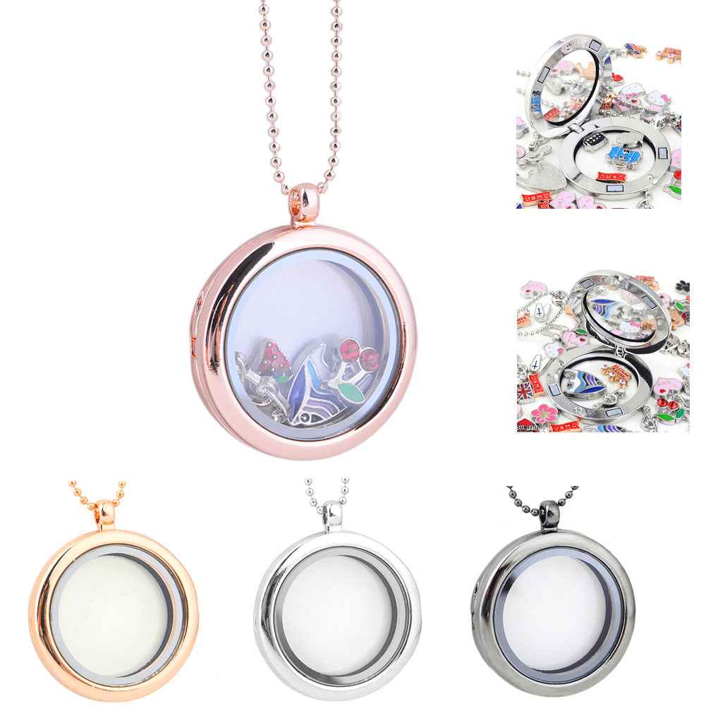 Alloy Phase Box Round Glass Pendant Pendant Necklace