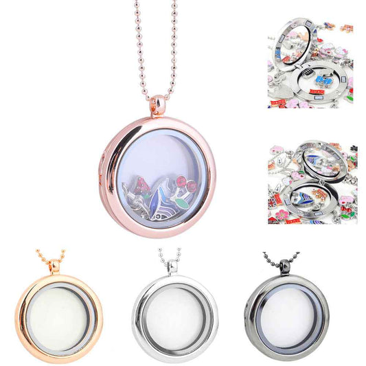 Alloy Phase Box Round Glass Pendant Pendant Necklace