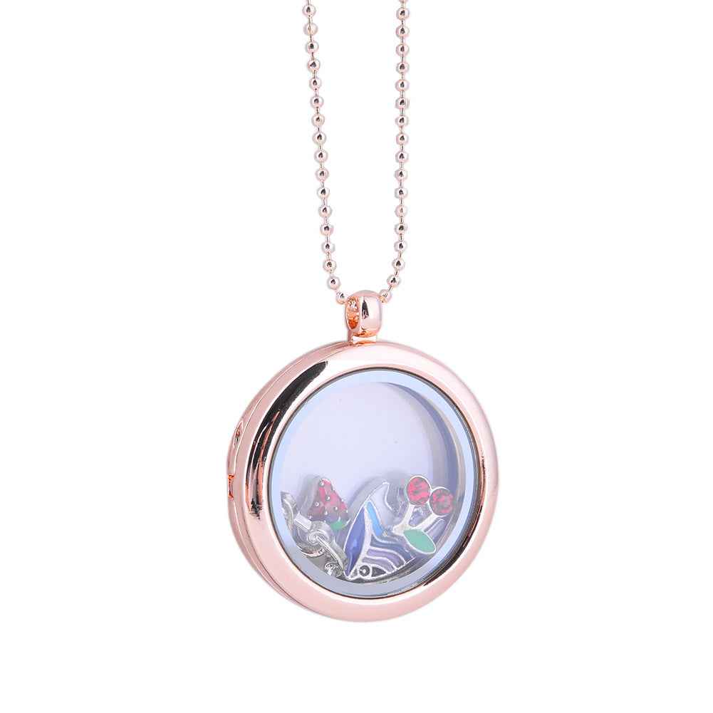 Alloy Phase Box Round Glass Pendant Pendant Necklace